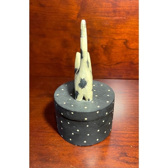 Cat Lovers Polka Dot Wooden Cat Trinket Box W/Tail Up 6.5" H x 3.5" W - Picture 3 of 8